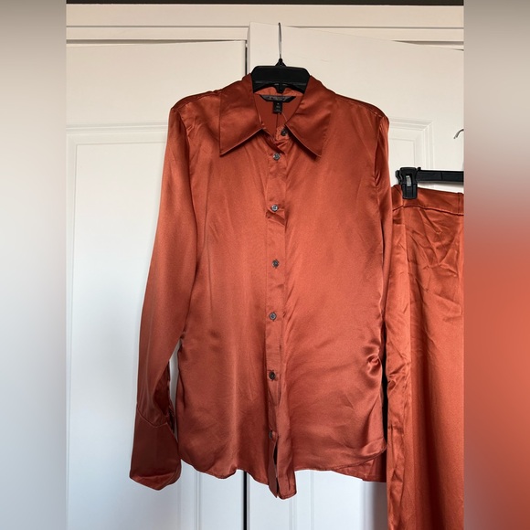 Banana Republic 100% Silk Terracotta Belay Wide-Leg Pants and Button Down - Picture 10 of 15